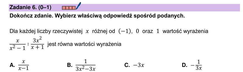 Zadanie 6: Iloraz wyrażeń wymiernych - matura matematyka 2025