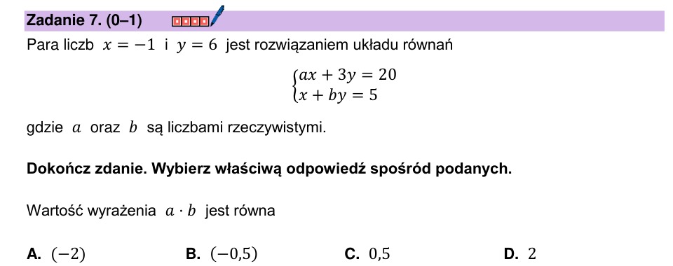 Zadanie 7: Iloczyn współczynników układu - matura matematyka 2025