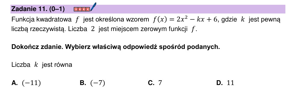 Zadanie 11: Współczynnik funkcji kwadratowej - matura matematyka 2026