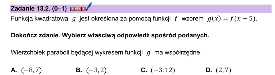 Zadanie 13.2: Wierzchołek przesuniętej paraboli - matura matematyka 2026
