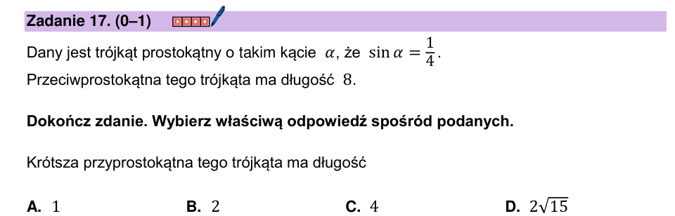 Zadanie 17: Długość krótszej przyprostokątnej - matura matematyka 2026