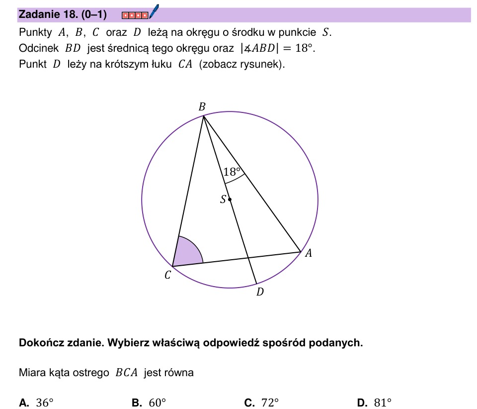 Zadanie 18: Miara kąta wpisanego - matura matematyka 2026
