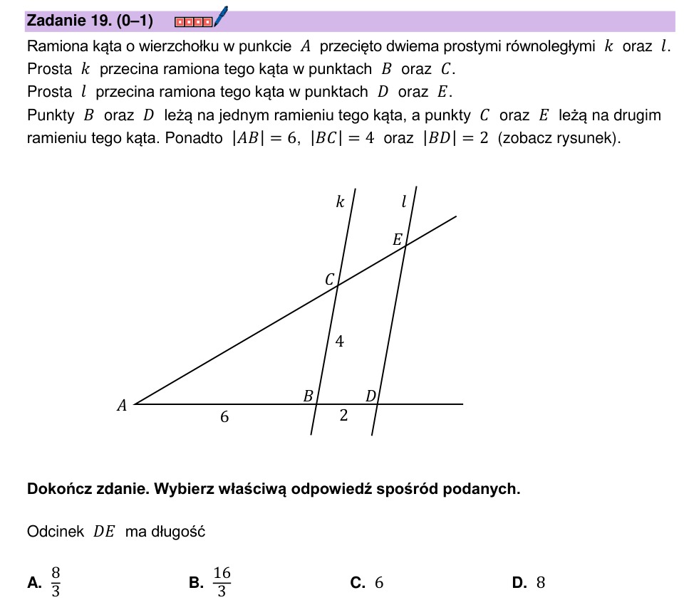 Zadanie 19: Długość odcinka przy równoległych - matura matematyka 2026