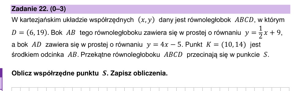 Zadanie 22: Środek przekątnych równoległoboku - matura matematyka 2026
