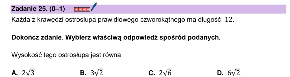 Zadanie 25: Wysokość ostrosłupa prawidłowego - matura matematyka 2026