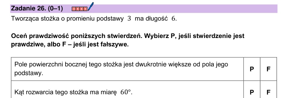 Zadanie 26: Własności stożka - matura matematyka 2026