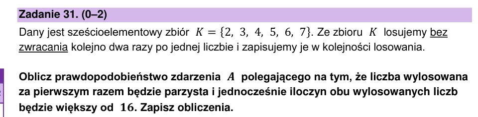 Zadanie 31: Prawdopodobieństwo iloczynu liczb - matura matematyka 2026