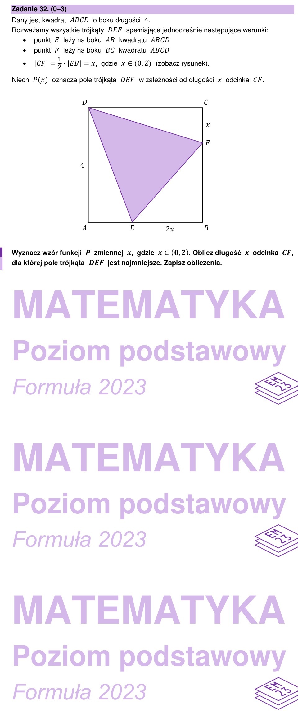 Zadanie 32: Najmniejsze pole trójkąta - matura matematyka 2026