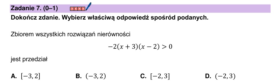 Zadanie 7: Zbiór rozwiązań nierówności - matura matematyka 2026