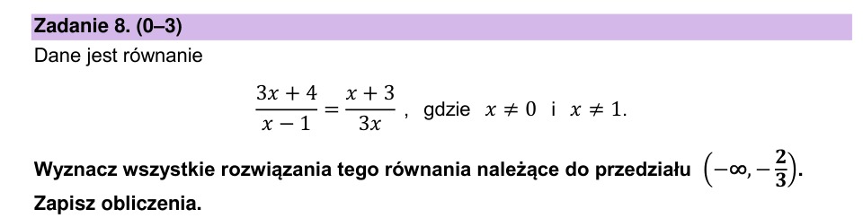 Zadanie 8: Rozwiązania równania wymiernego - matura matematyka 2026