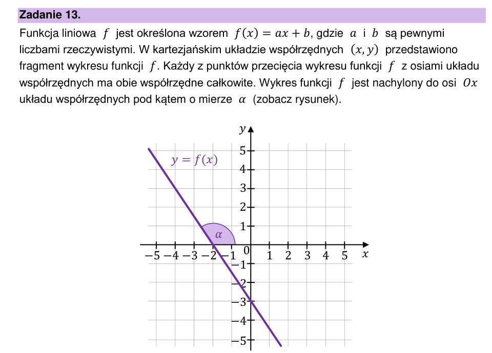 Zadanie 13: Wykres funkcji liniowej - matura matematyka 2026