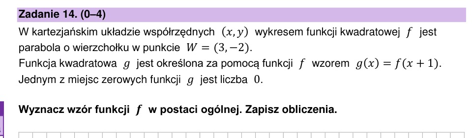 Zadanie 14: Wzór funkcji kwadratowej - matura matematyka 2026