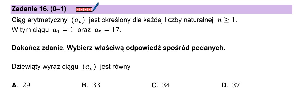 Zadanie 16: Dziewiąty wyraz ciągu - matura matematyka 2026