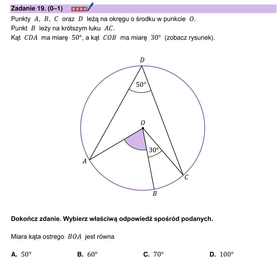 Zadanie 19: Miara kąta środkowego - matura matematyka 2026