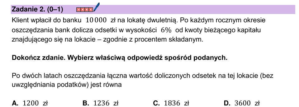 Zadanie 2: Odsetki z lokaty dwuletniej - matura matematyka 2026