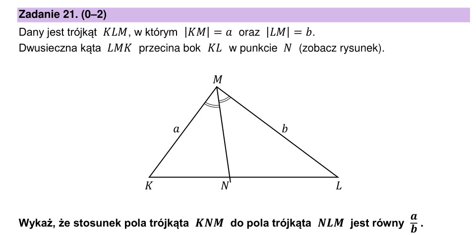 Zadanie 21: Stosunek pól trójkątów - matura matematyka 2026