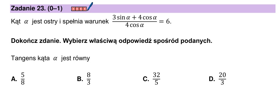 Zadanie 23: Tangens kąta ostrego - matura matematyka 2026