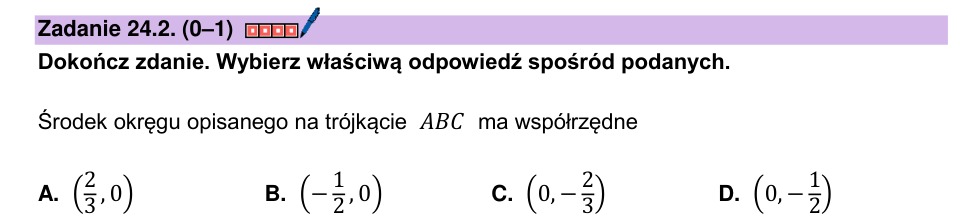 Zadanie 24.2: Środek okręgu opisanego - matura matematyka 2026