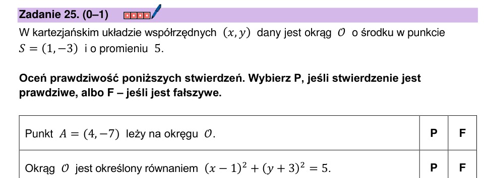 Zadanie 25: Punkt i równanie okręgu - matura matematyka 2026
