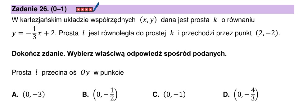 Zadanie 26: Przecięcie prostej z osią - matura matematyka 2026