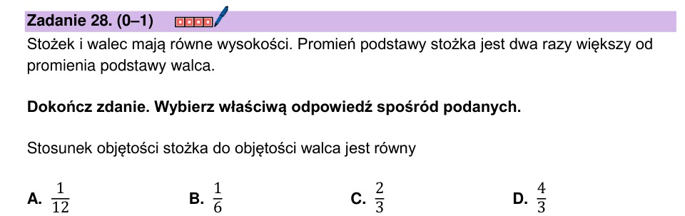 Zadanie 28: Stosunek objętości brył - matura matematyka 2026