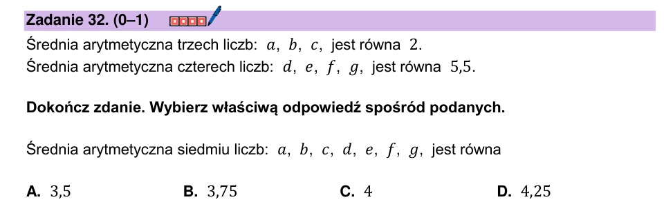 Zadanie 32: Średnia arytmetyczna liczb - matura matematyka 2026