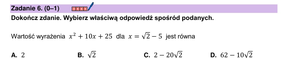 Zadanie 6: Wartość wyrażenia kwadratowego - matura matematyka 2026