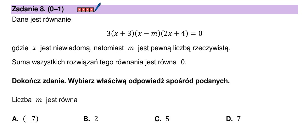 Zadanie 8: Parametr równania - matura matematyka 2026