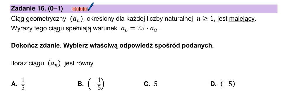 Zadanie 16: Iloraz ciągu geometrycznego - matura matematyka 2026