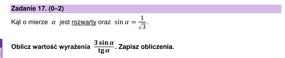 Zadanie 17: Wyrażenie z sinusem i tangensem - matura matematyka 2026