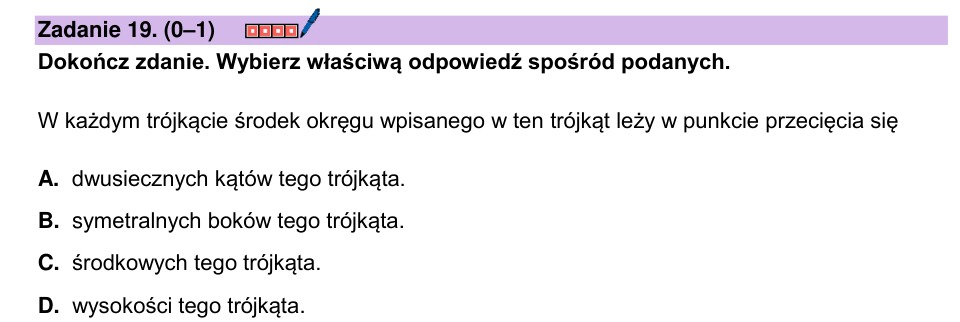 Zadanie 19: Środek okręgu wpisanego - matura matematyka 2026