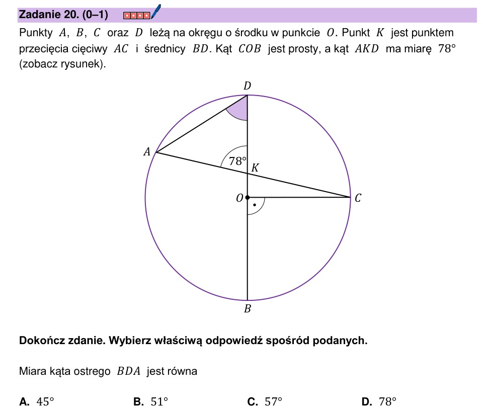 Zadanie 20: Miara kąta ostrego - matura matematyka 2026