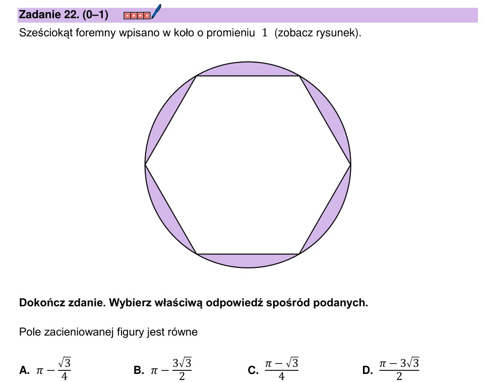 Zadanie 22: Pole zacieniowanej figury - matura matematyka 2026