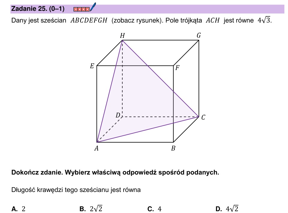 Zadanie 25: Długość krawędzi sześcianu - matura matematyka 2026