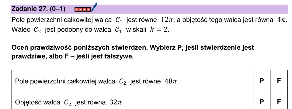 Zadanie 27: Walce podobne w skali - matura matematyka 2026