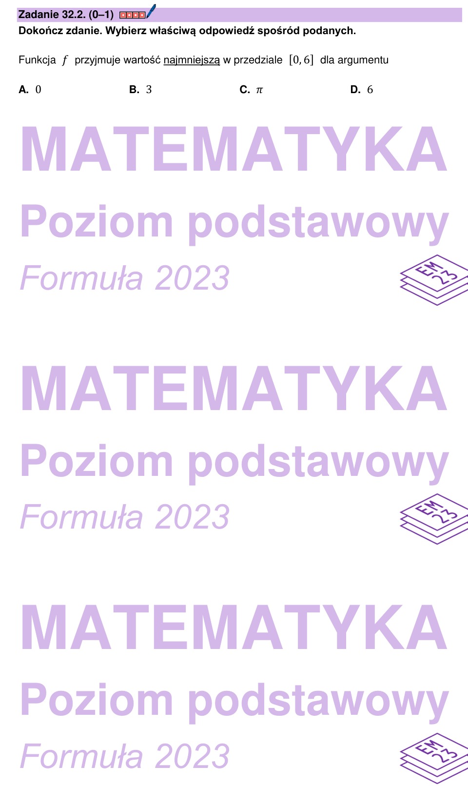 Zadanie 32.2: Argument wartości najmniejszej - matura matematyka 2026
