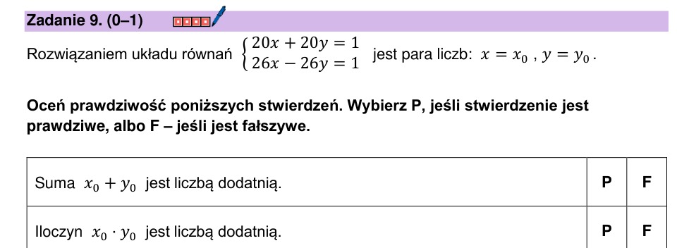 Zadanie 9: Układ równań liniowych - matura matematyka 2026