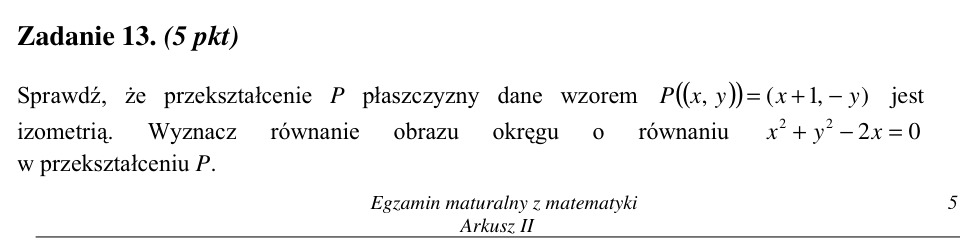 Zadanie 13: Izometria i obraz okręgu - matura matematyka 2002