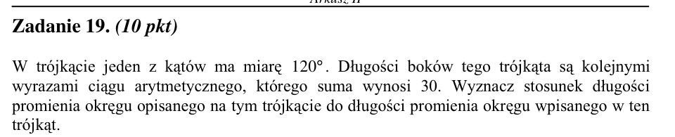 Zadanie 19: Stosunek promieni okręgów - matura matematyka 2002