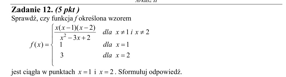 Zadanie 12: Ciągłość funkcji w punktach - matura matematyka 2003