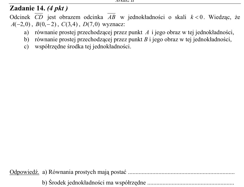 Zadanie 14: Środek jednokładności odcinka - matura matematyka 2003