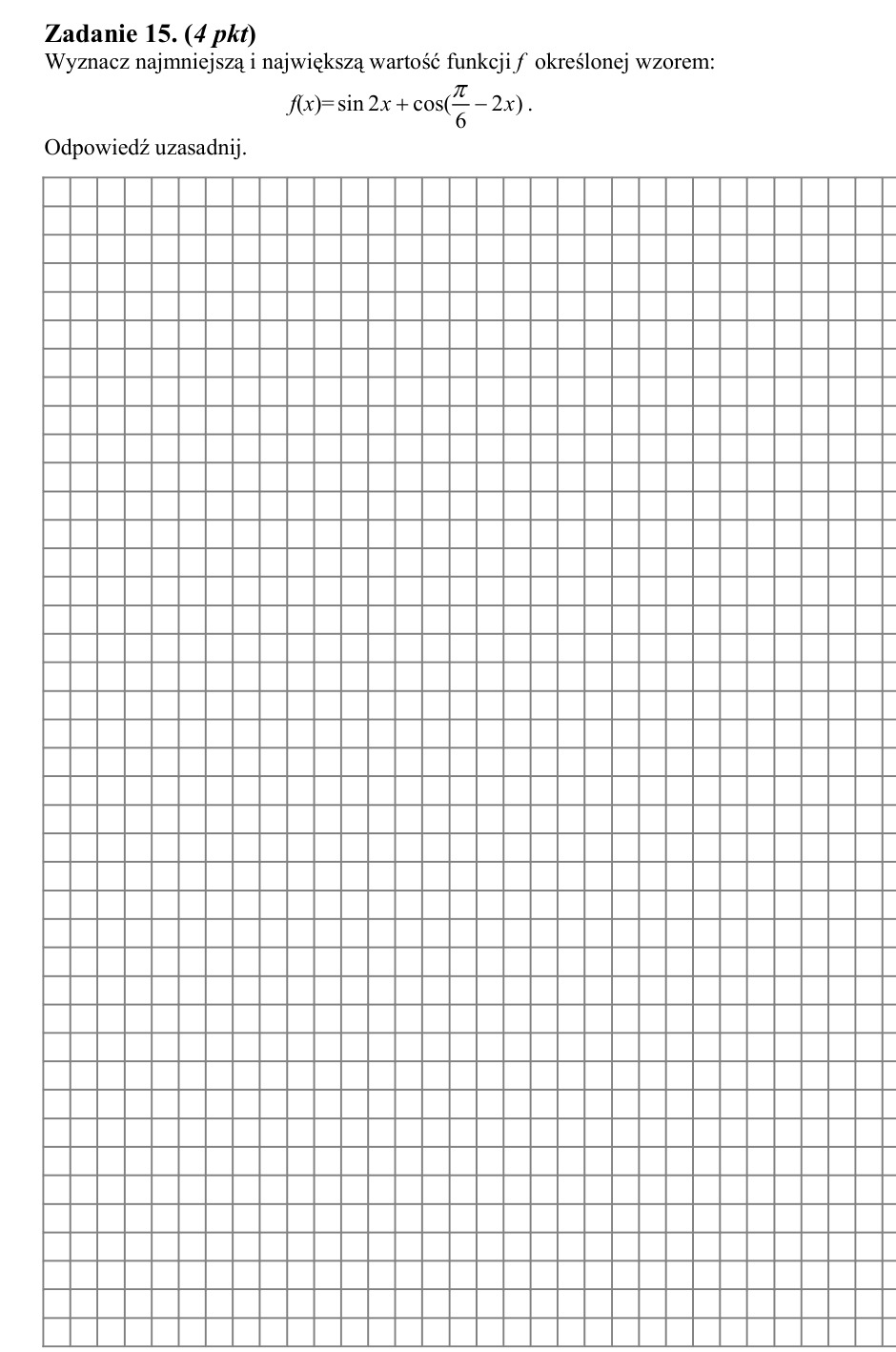 Zadanie 15: Ekstrema funkcji trygonometrycznej - matura matematyka 2004