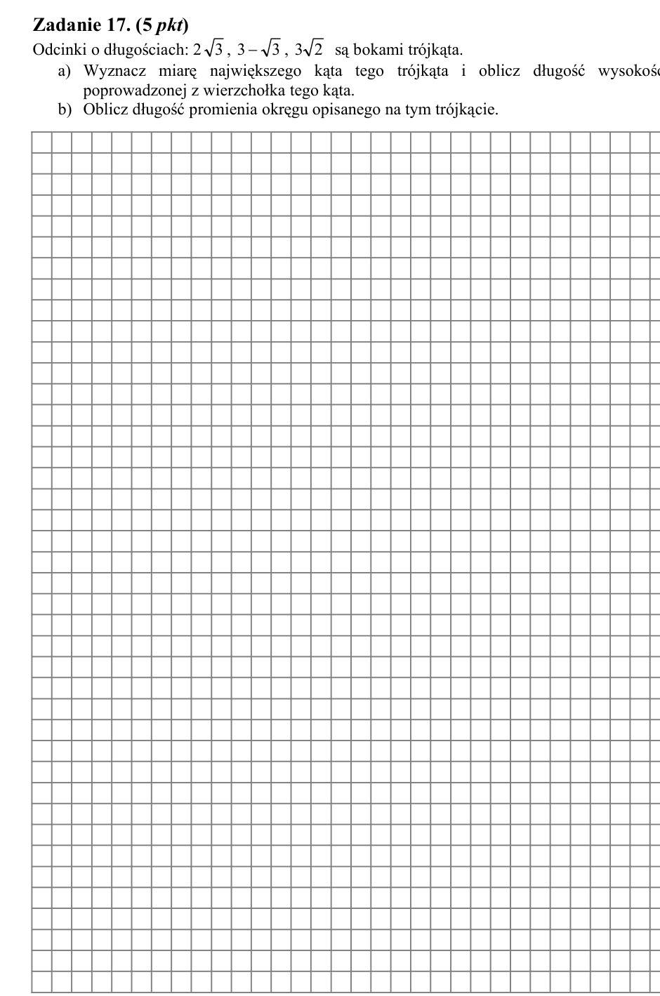 Zadanie 17: Największy kąt i promień - matura matematyka 2004