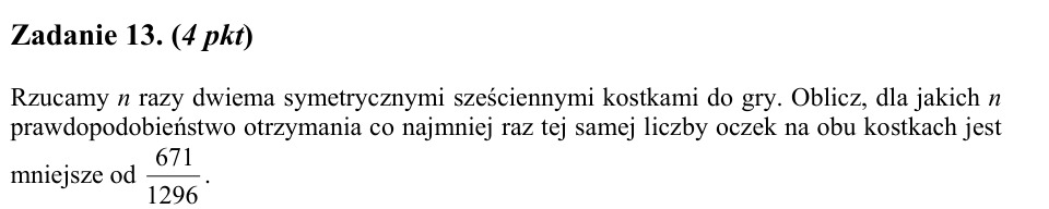 Zadanie 13: Nierówność z dwiema kostkami - matura matematyka 2005