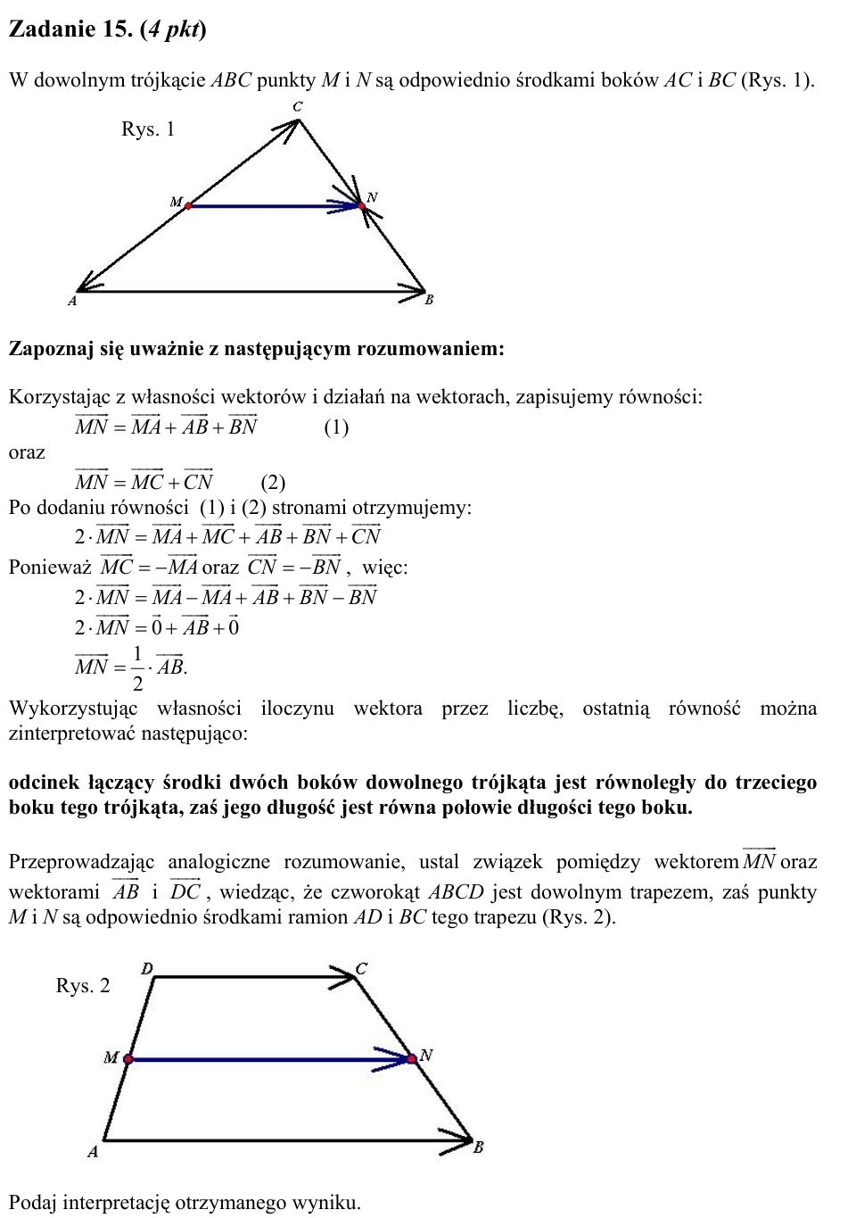 Zadanie 15: Środki ramion trapezu - matura matematyka 2005