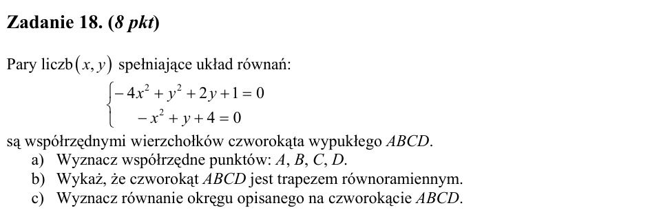Zadanie 18: Okrąg opisany na trapezie - matura matematyka 2005
