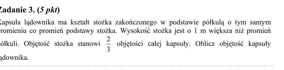 Zadanie 3: Objętość kapsuły lądownika - matura matematyka 2007