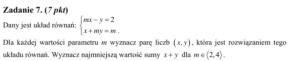 Zadanie 7: Układ równań z parametrem - matura matematyka 2007