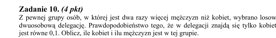 Zadanie 10: Liczba kobiet i mężczyzn - matura matematyka 2008
