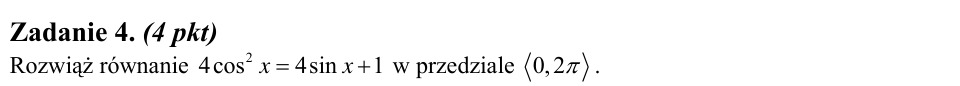 Zadanie 4: Równanie trygonometryczne w przedziale - matura matematyka 2008